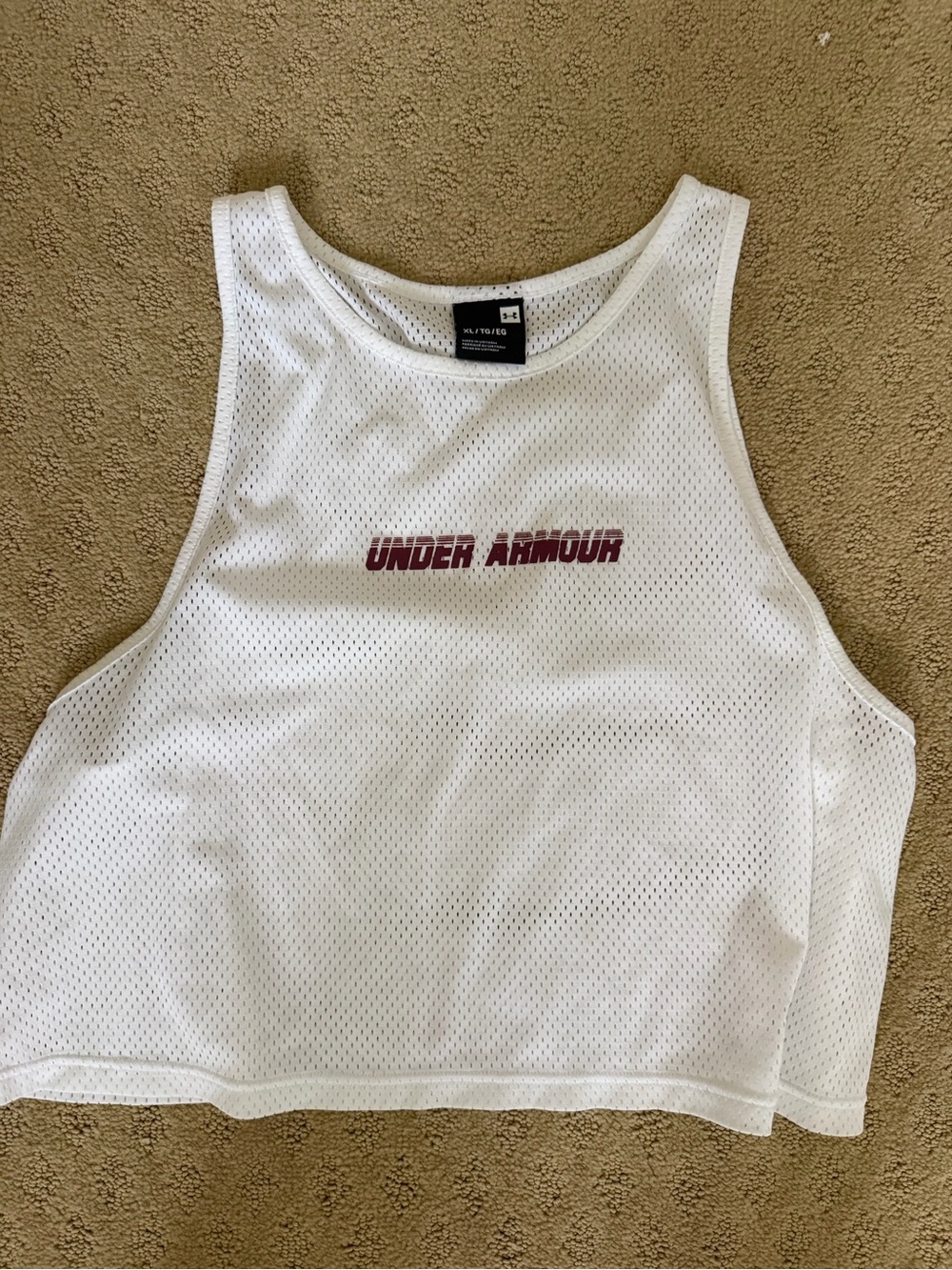 Under Armour White Mesh Cropped Tank with Maroon Logo